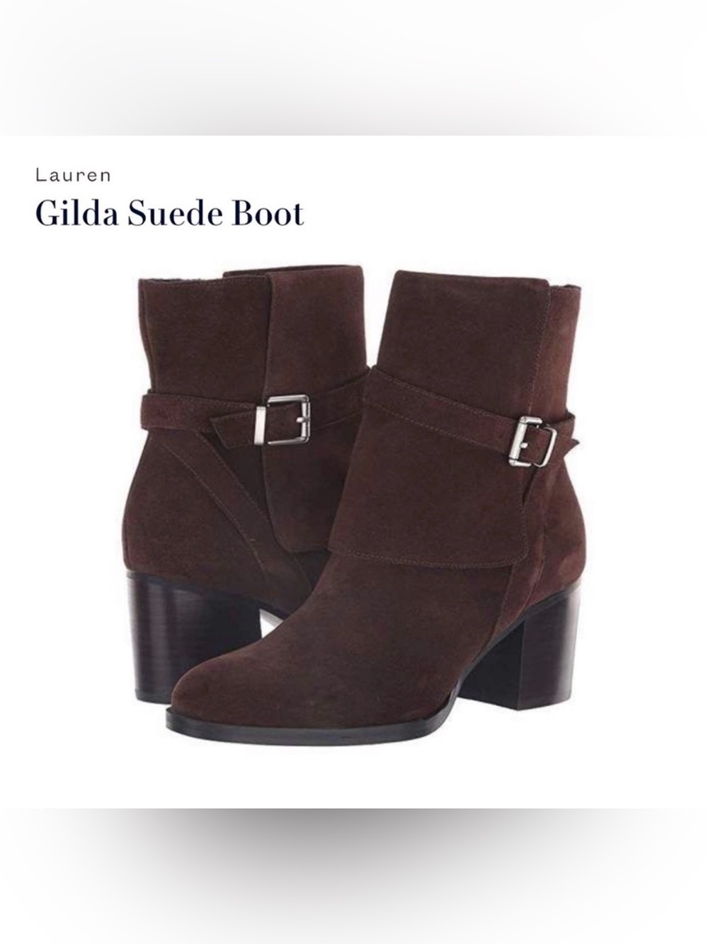 LAUREN Ralph Lauren Women's Gilda Buckled Brown Booties size 6